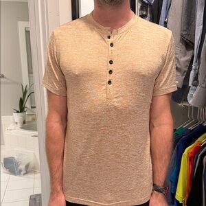Men's Casual Tan Henley Shirt